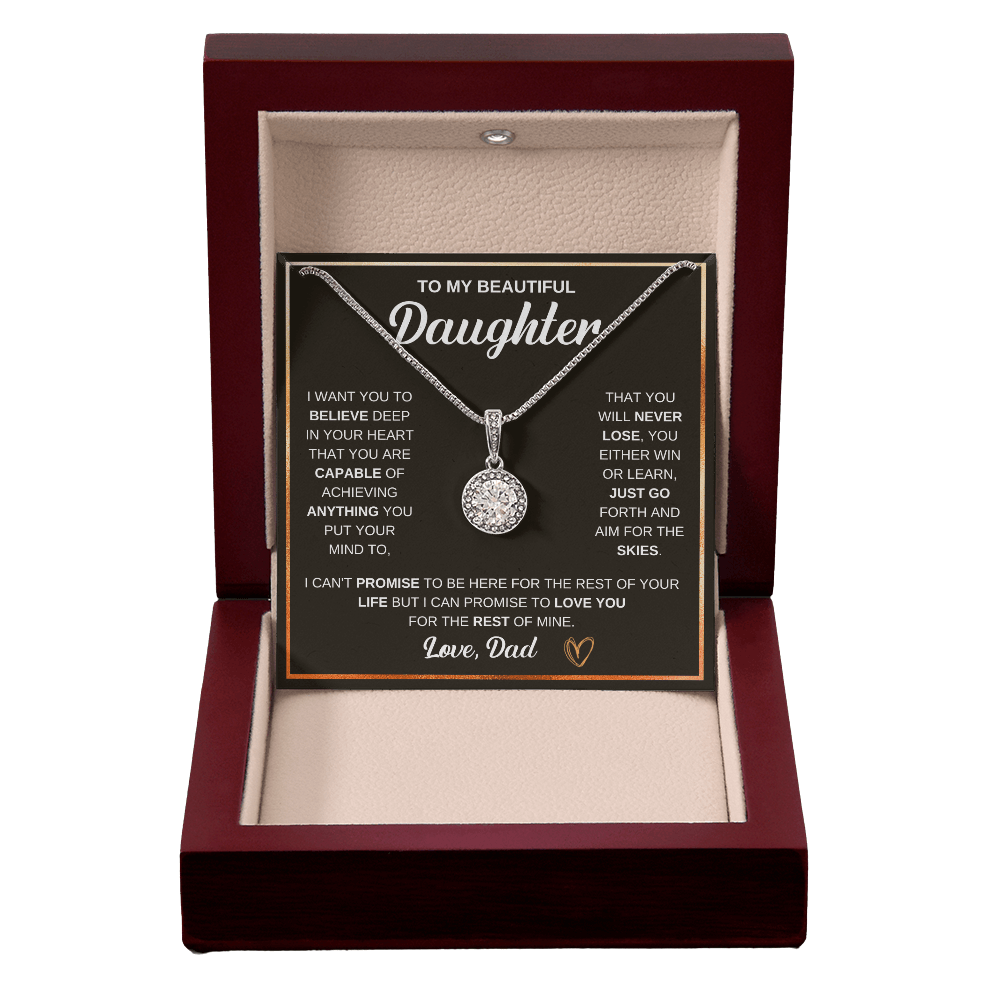 Necklace with a message card for daughter in a wooden box