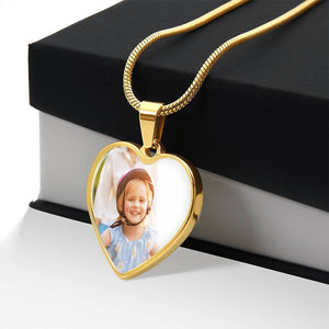 Personalized Photo Heart Necklace with Engraved Message - HEARTEN