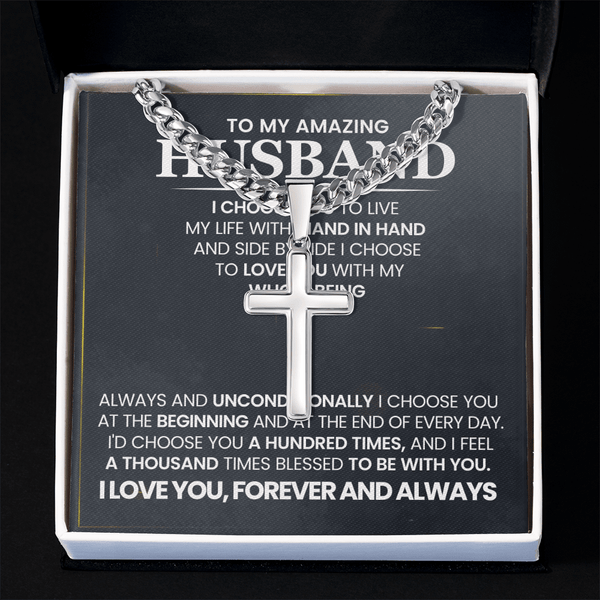 To My Amazing Husband – Personalized Cross with Cuban Link Chain - HEARTEN