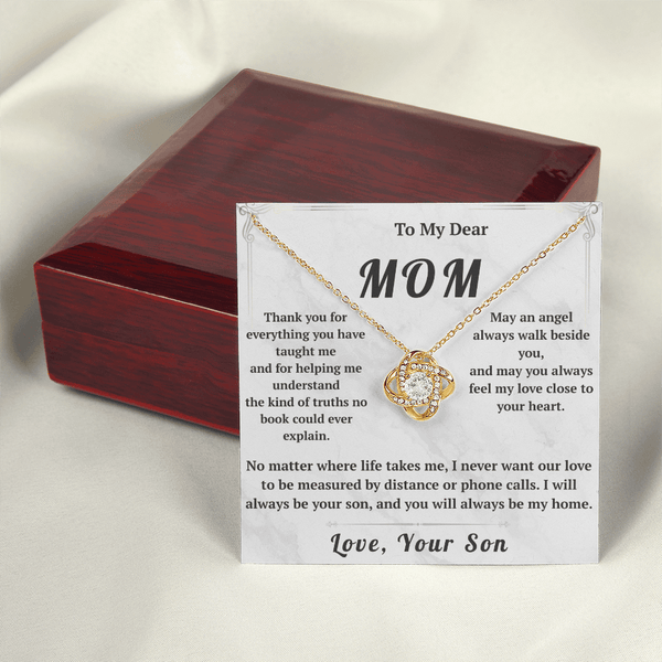To My Dear Mom Love Knot Necklace with Message Card from Son - HEARTEN27