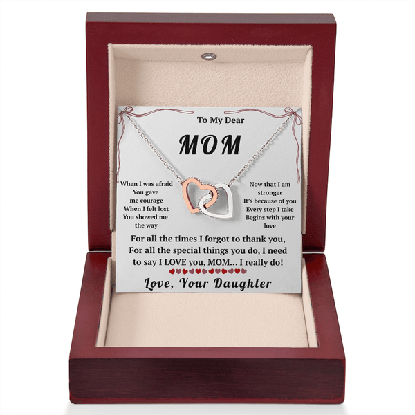 To My Dear Mom Interlocking Hearts Necklace with Message Card from Daughter - HEARTEN