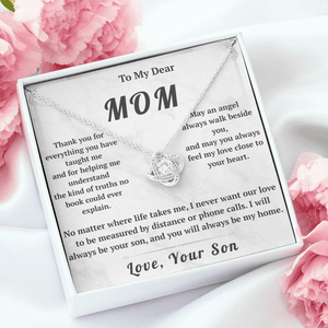To My Dear Mom Love Knot Necklace with Message Card from Son - HEARTEN7