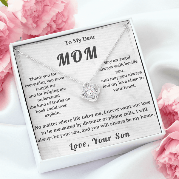 To My Dear Mom Love Knot Necklace with Message Card from Son - HEARTEN7
