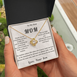 To My Dear Mom Love Knot Necklace with Message Card from Son - HEARTEN20