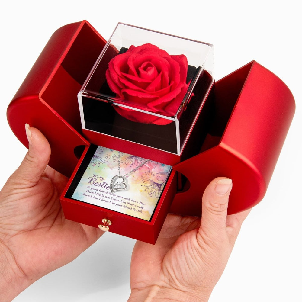 Forever Love Necklace with Red Heart Rose Box - HEARTEN