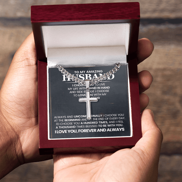 To My Amazing Husband – Personalized Cross with Cuban Link Chain - HEARTEN