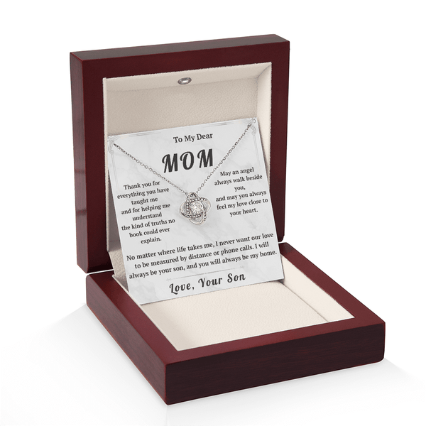 To My Dear Mom Love Knot Necklace with Message Card from Son - HEARTEN11