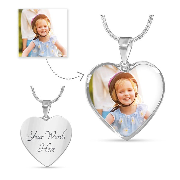 Personalized Photo Heart Necklace with Engraved Message - HEARTEN