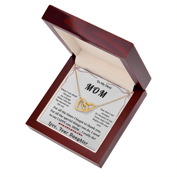 To My Dear Mom Interlocking Hearts Necklace with Message Card from Daughter - HEARTEN