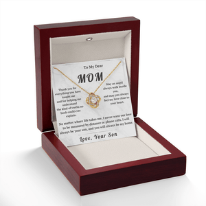 To My Dear Mom Love Knot Necklace with Message Card from Son - HEARTEN32