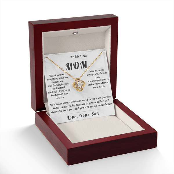 To My Dear Mom Love Knot Necklace with Message Card from Son - HEARTEN32