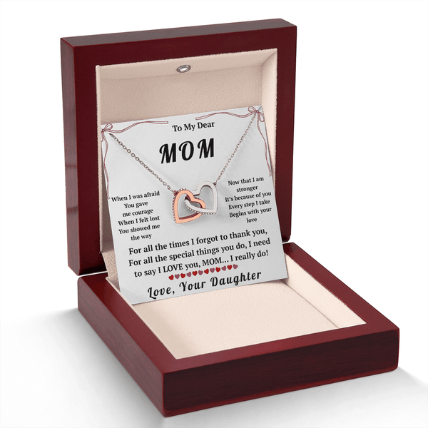 To My Dear Mom Interlocking Hearts Necklace with Message Card from Daughter - HEARTEN