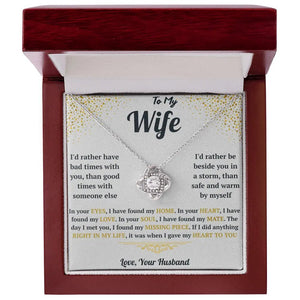 Necklace in a jewelry box with sentimental message for a wife