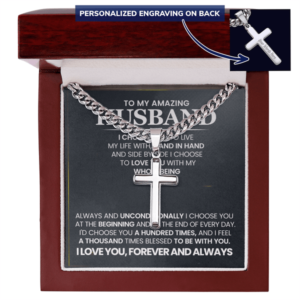 To My Amazing Husband – Personalized Cross with Cuban Link Chain - HEARTEN