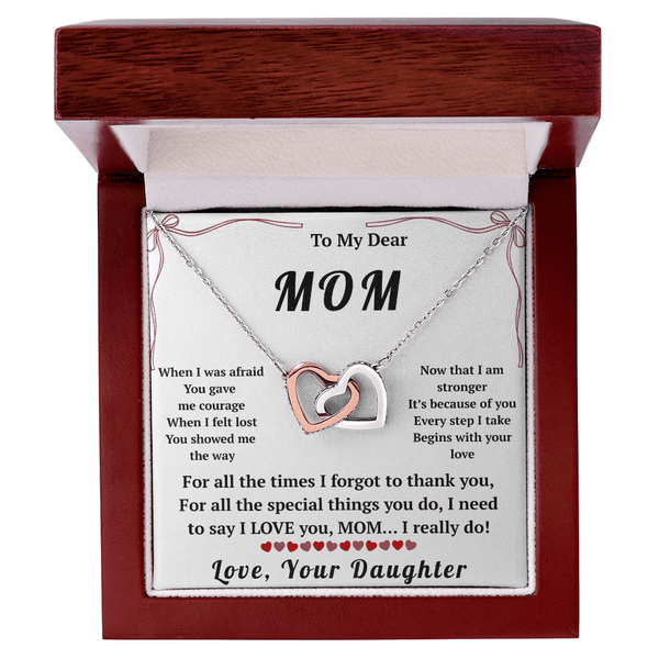 To My Dear Mom Interlocking Hearts Necklace with Message Card from Daughter - HEARTEN