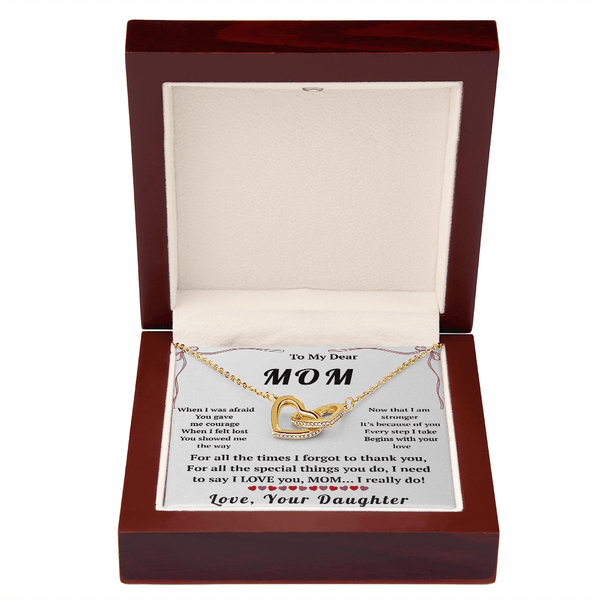To My Dear Mom Interlocking Hearts Necklace with Message Card from Daughter - HEARTEN