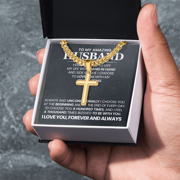 To My Amazing Husband – Personalized Cross with Cuban Link Chain - HEARTEN