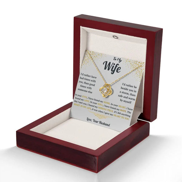 Jewelry box with a necklace and card inside, featuring a romantic message.