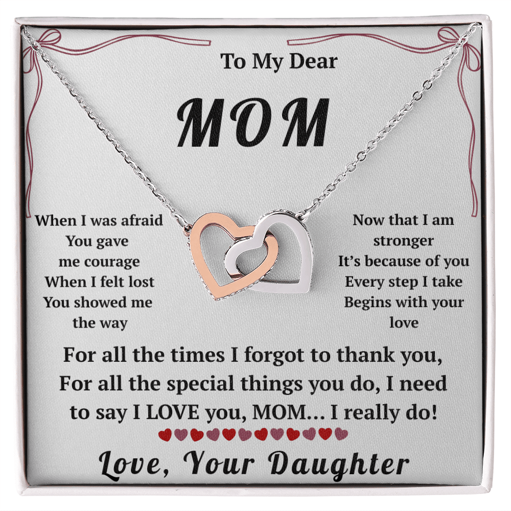 To My Dear Mom Interlocking Hearts Necklace with Message Card from Daughter - HEARTEN