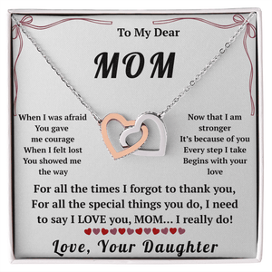 To My Dear Mom Interlocking Hearts Necklace with Message Card from Daughter - HEARTEN