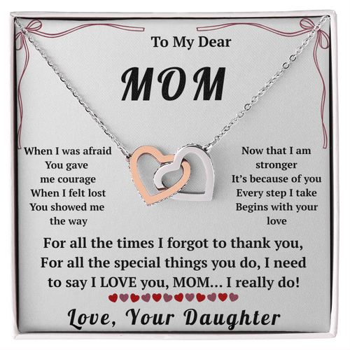 To My Dear Mom Interlocking Hearts Necklace with Message Card from Daughter - HEARTEN