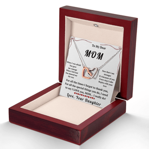 To My Dear Mom Interlocking Hearts Necklace with Message Card from Daughter - HEARTEN
