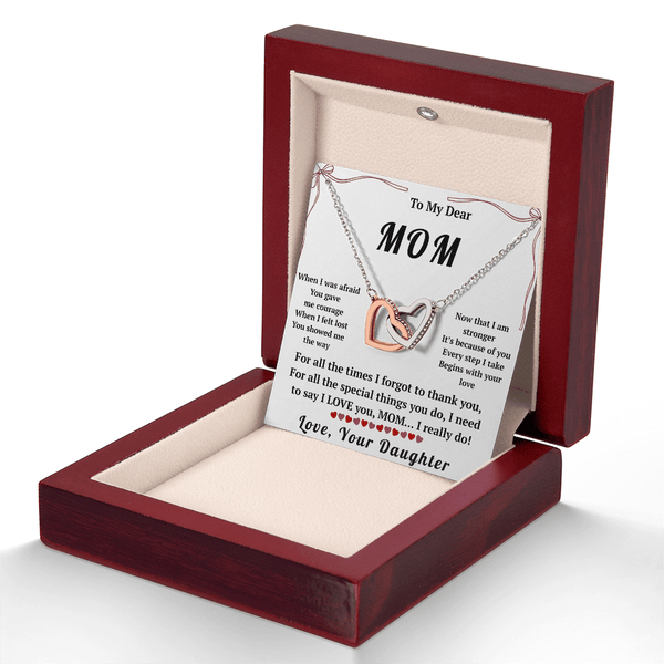 To My Dear Mom Interlocking Hearts Necklace with Message Card from Daughter - HEARTEN