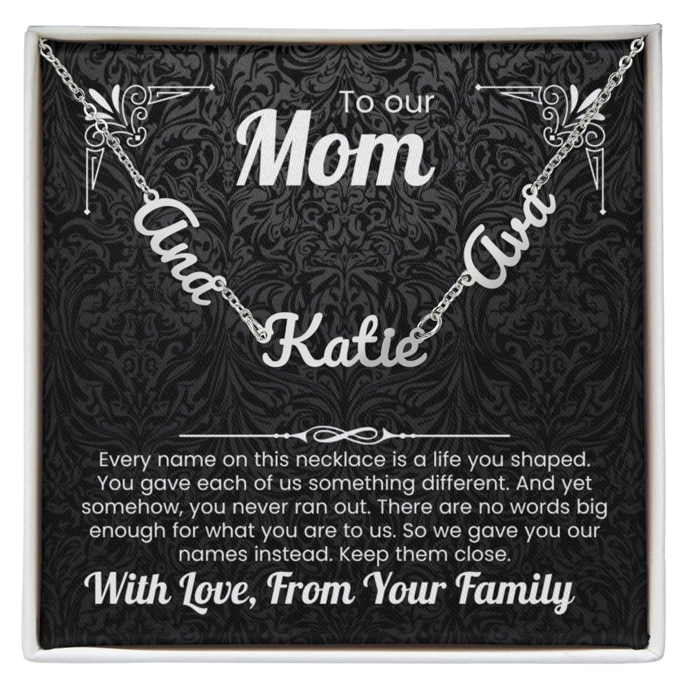 To Our Mom Personalized Name Necklace Gift Set with Message Card from Family - HEARTEN