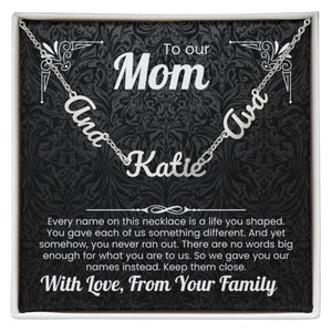 To Our Mom Personalized Name Necklace Gift Set with Message Card from Family - HEARTEN