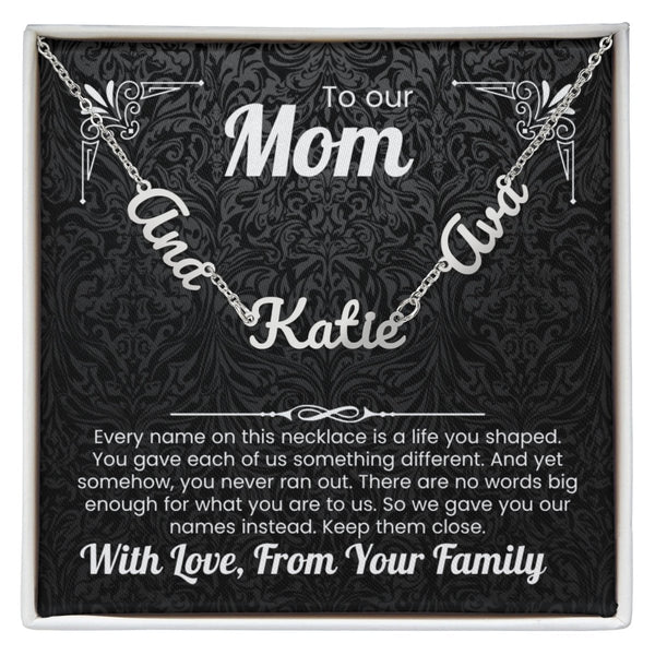 To Our Mom Personalized Name Necklace Gift Set with Message Card from Family - HEARTEN
