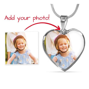 Personalized Photo Heart Necklace with Engraved Message - HEARTEN