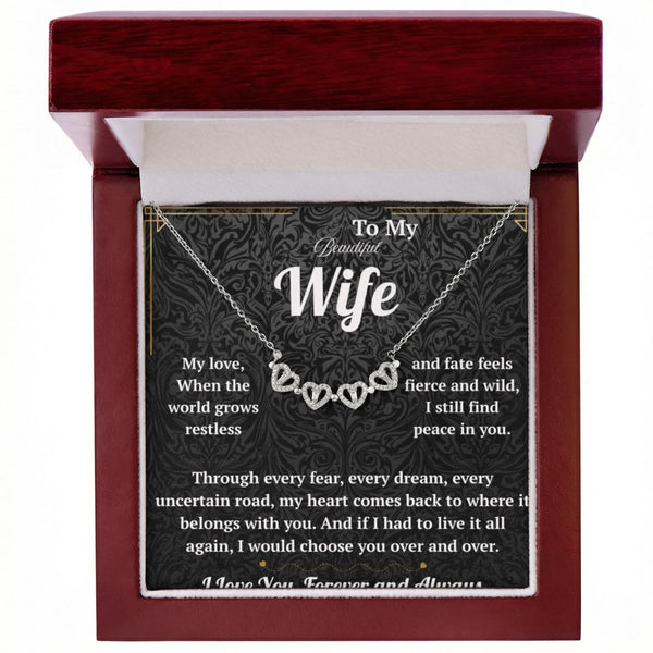 To My Beautiful Wife Magnetic Hearts Necklace with Message Card from Husband - HEARTEN11