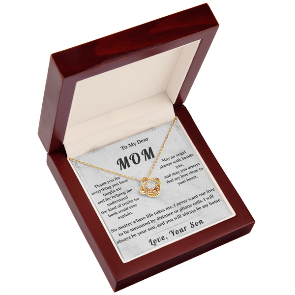To My Dear Mom Love Knot Necklace with Message Card from Son - HEARTEN31