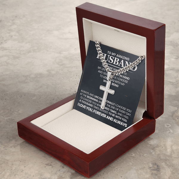 To My Amazing Husband – Personalized Cross with Cuban Link Chain - HEARTEN