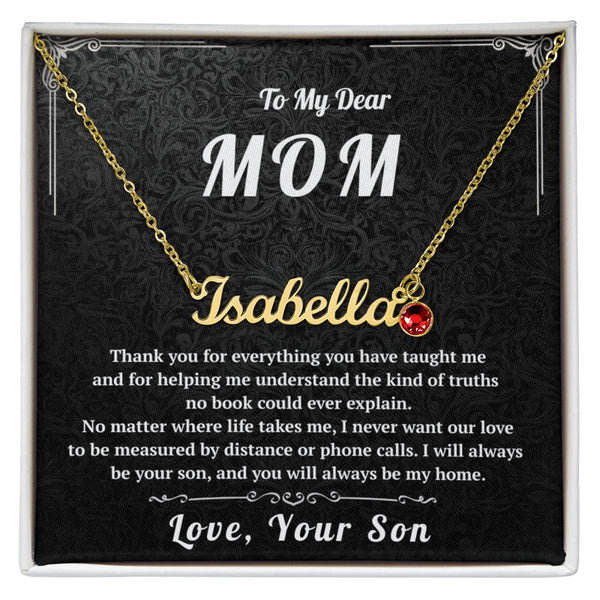 To My Dear Mom Custom Name Necklace with Birthstone and Message Card from Son - HEARTEN