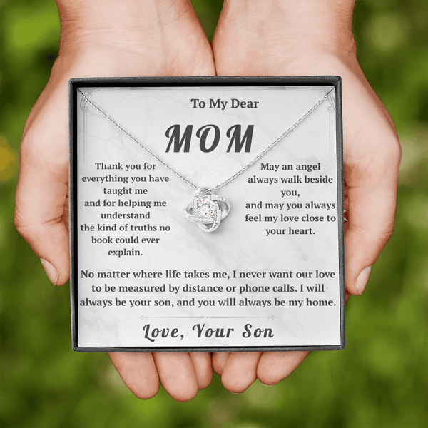 To My Dear Mom Love Knot Necklace with Message Card from Son - HEARTEN8