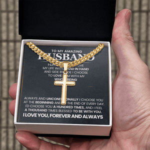 To My Amazing Husband – Personalized Cross with Cuban Link Chain - HEARTEN