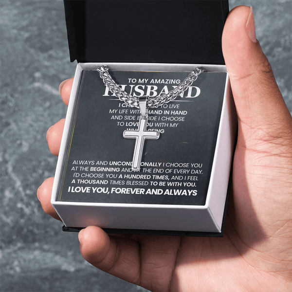 To My Amazing Husband – Personalized Cross with Cuban Link Chain - HEARTEN