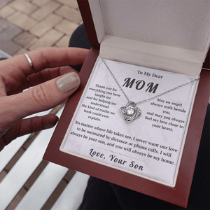 To My Dear Mom Love Knot Necklace with Message Card from Son - HEARTEN14