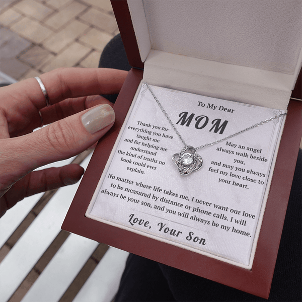 To My Dear Mom Love Knot Necklace with Message Card from Son - HEARTEN14