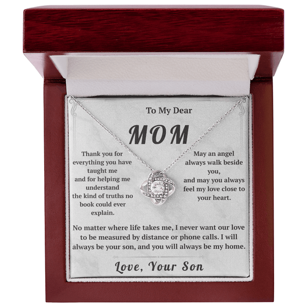 To My Dear Mom Love Knot Necklace with Message Card from Son - HEARTEN3