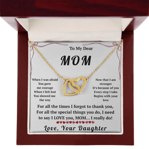 To My Dear Mom Interlocking Hearts Necklace with Message Card from Daughter - HEARTEN
