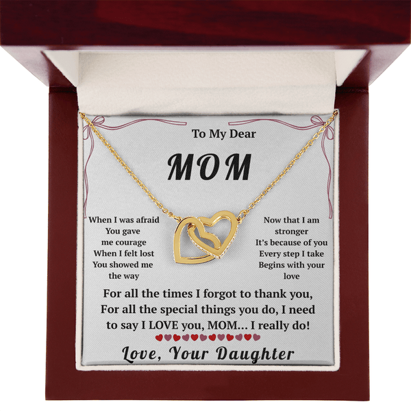 To My Dear Mom Interlocking Hearts Necklace with Message Card from Daughter - HEARTEN