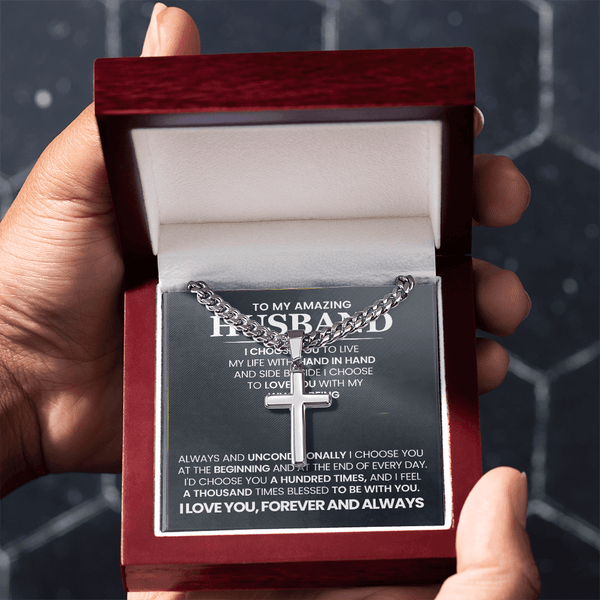 To My Amazing Husband – Personalized Cross with Cuban Link Chain - HEARTEN