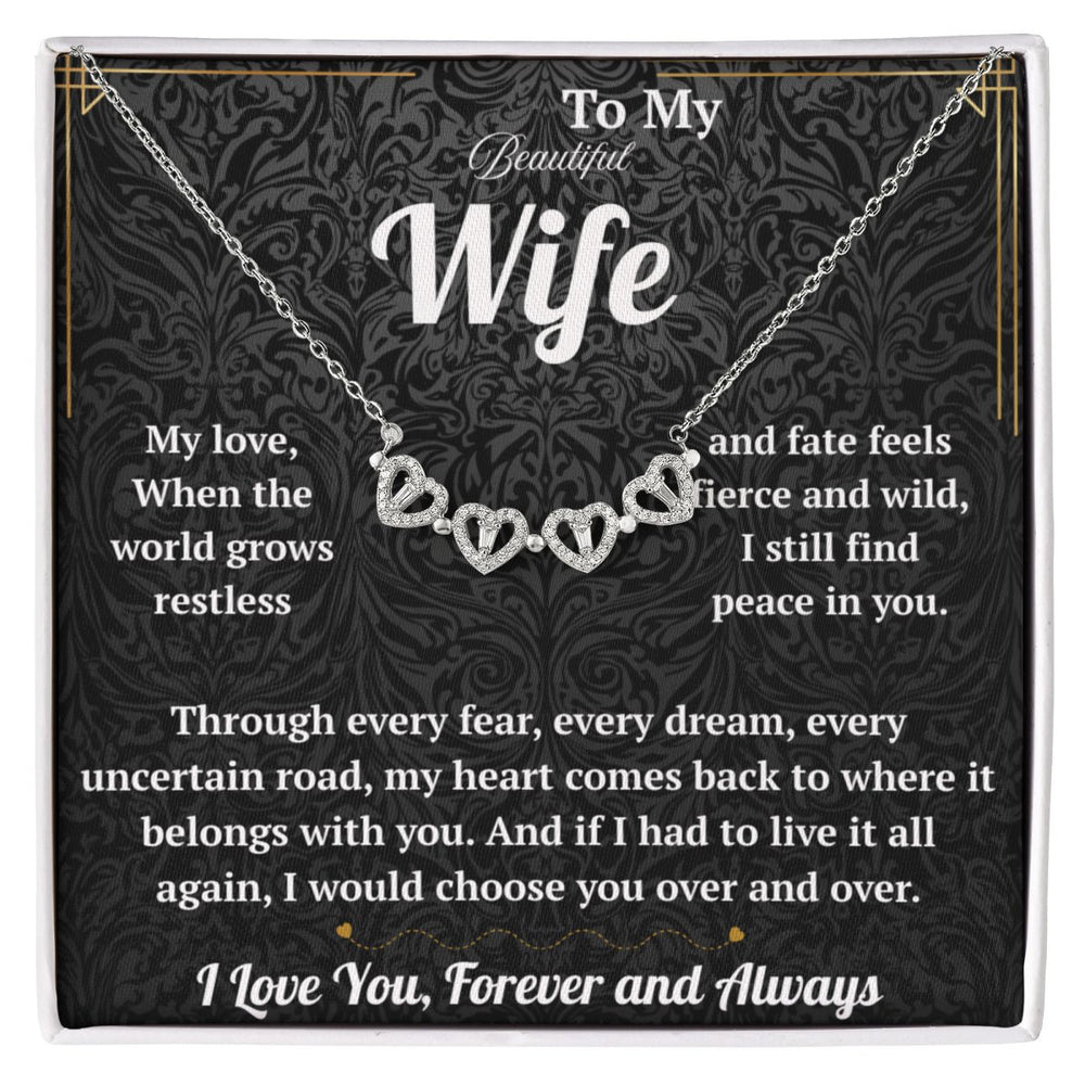 To My Beautiful Wife Magnetic Hearts Necklace with Message Card from Husband - HEARTEN1