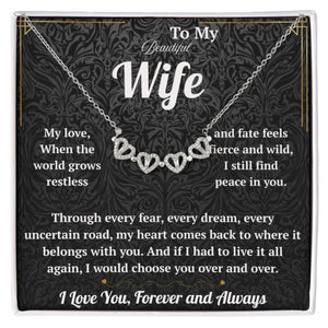 To My Beautiful Wife Magnetic Hearts Necklace with Message Card from Husband - HEARTEN2