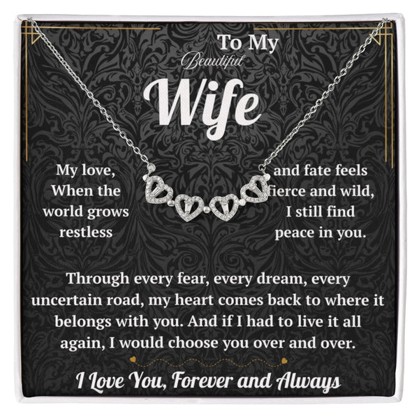 To My Beautiful Wife Magnetic Hearts Necklace with Message Card from Husband - HEARTEN2