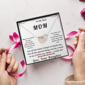 To My Dear Mom Interlocking Hearts Necklace with Message Card from Daughter - HEARTEN