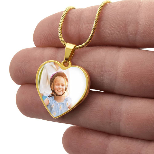 Personalized Photo Heart Necklace with Engraved Message - HEARTEN