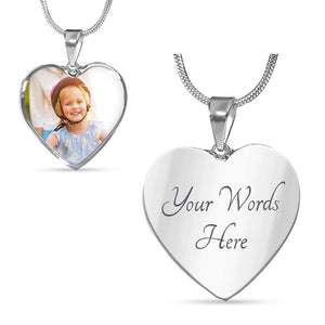 Personalized Photo Heart Necklace with Engraved Message - HEARTEN